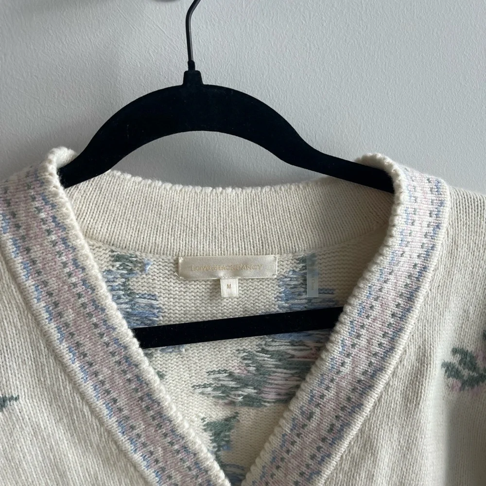 Love Shack Fancy Floral Knit Cardigan Sweater - White and Blue - Picture 5 of 8